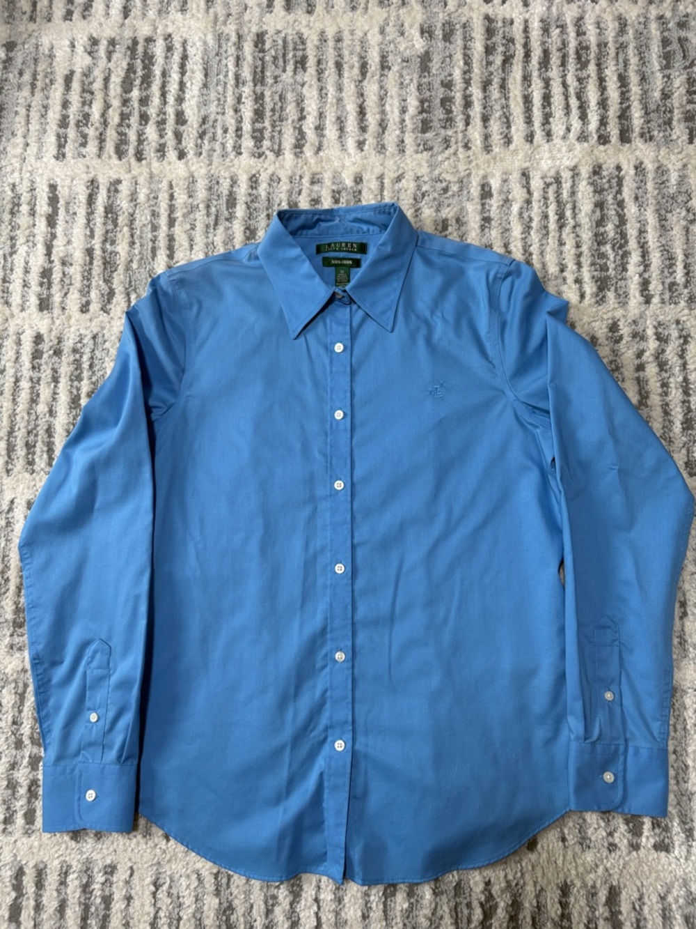 Lauren Ralph Lauren Women’s Blue “No Iron”Button-Down Dress Shirt-Medium